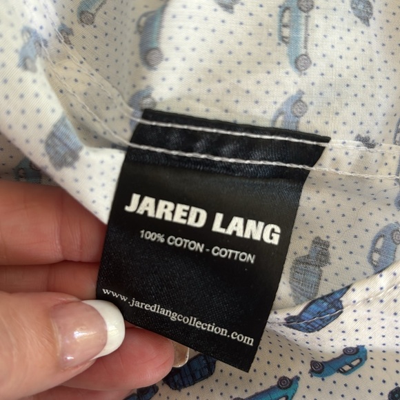Jared Lang White and Blue Car Print 100% Cotton Button Down Shirt Size Large - Picture 9 of 9